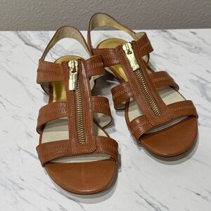 Brown Gladiator Sandals with Gold Zipper